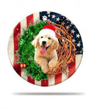 Golden Retriever American Wreath Ceramic Ornament, Perfect Gift 2022 - Ettee - 2022