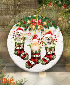 Cute Corgis In Socks Ceramic Ornament, Christmas 2022 Gift For Dog Lovers - Ettee - Ceramic ornament