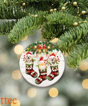 Cute Corgis In Socks Ceramic Ornament, Christmas 2022 Gift For Dog Lovers - Ettee - Ceramic ornament