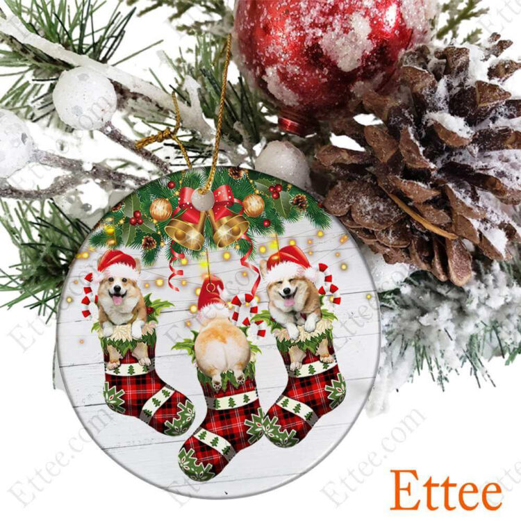 Cute Corgis In Socks Ceramic Ornament, Christmas 2022 Gift For Dog Lovers - Ettee - Ceramic ornament