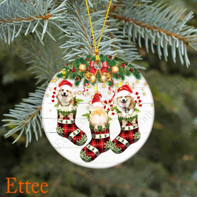 Cute Corgis In Socks Ceramic Ornament, Christmas 2022 Gift For Dog Lovers - Ettee - Ceramic ornament