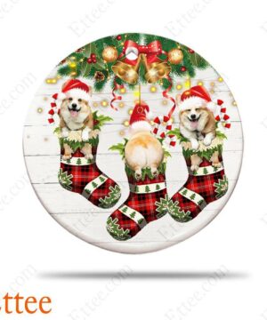 Cute Corgis In Socks Ceramic Ornament, Christmas 2022 Gift For Dog Lovers - Ettee - Ceramic ornament