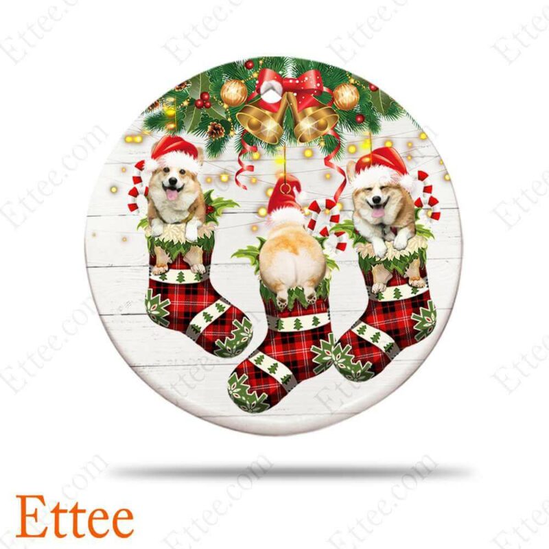 Cute Corgis In Socks Ceramic Ornament, Christmas 2022 Gift For Dog Lovers - Ettee - Ceramic ornament