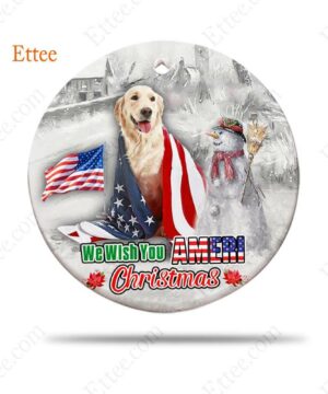 Golden Retriever Ceramic Ornament, We Wish You Ameri Christmas - Ettee - Ameri Christmas