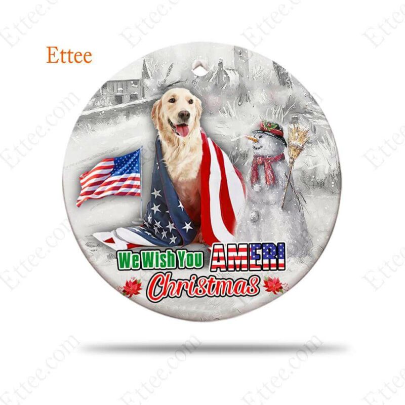 Golden Retriever Ceramic Ornament, We Wish You Ameri Christmas - Ettee - Ameri Christmas