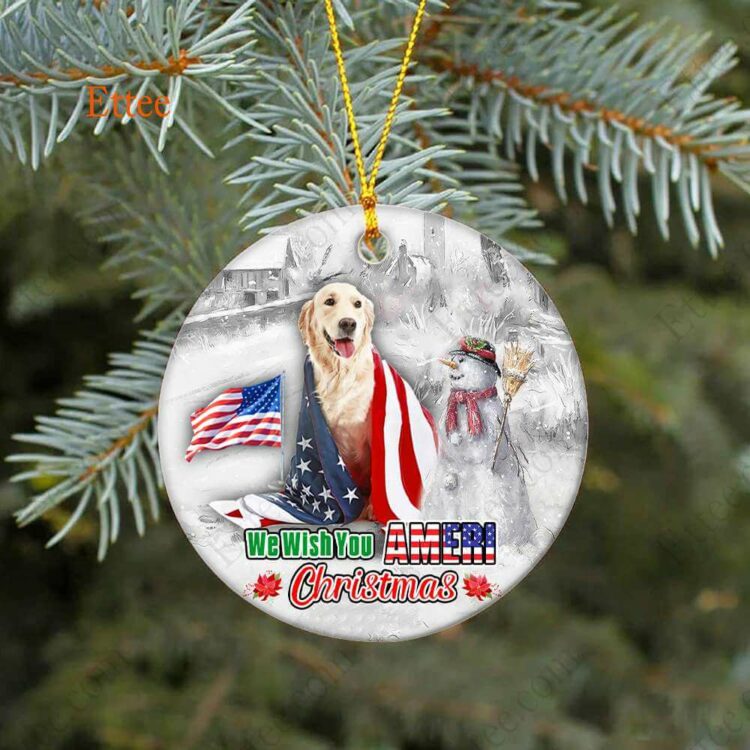Golden Retriever Ceramic Ornament, We Wish You Ameri Christmas - Ettee - Ameri Christmas
