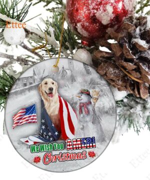 Golden Retriever Ceramic Ornament, We Wish You Ameri Christmas - Ettee - Ameri Christmas