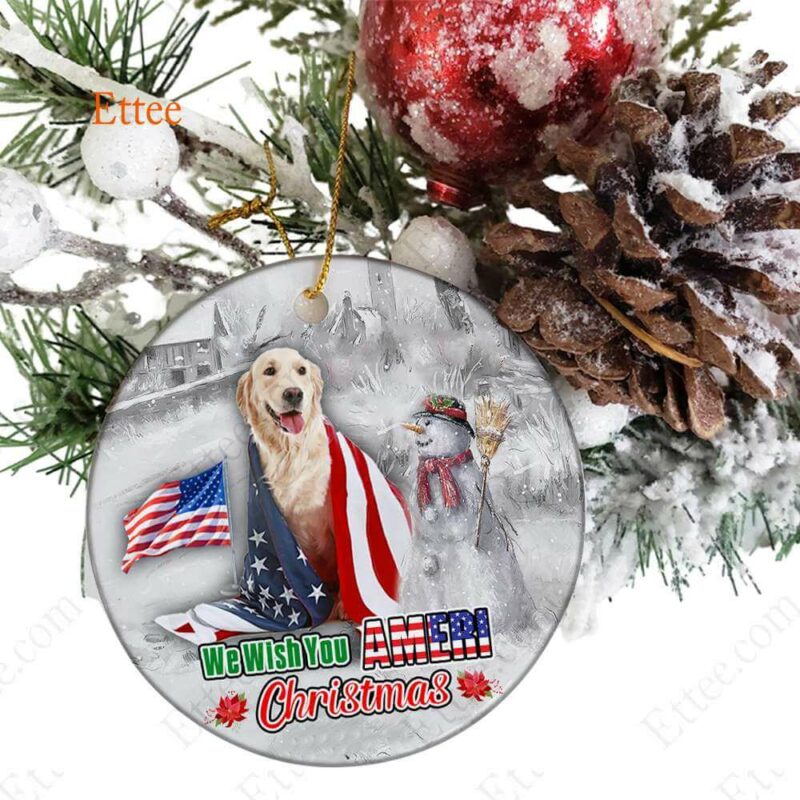 Golden Retriever Ceramic Ornament, We Wish You Ameri Christmas - Ettee - Ameri Christmas