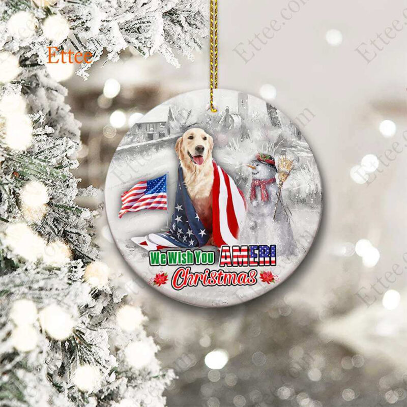 Golden Retriever Ceramic Ornament, We Wish You Ameri Christmas - Ettee - Ameri Christmas