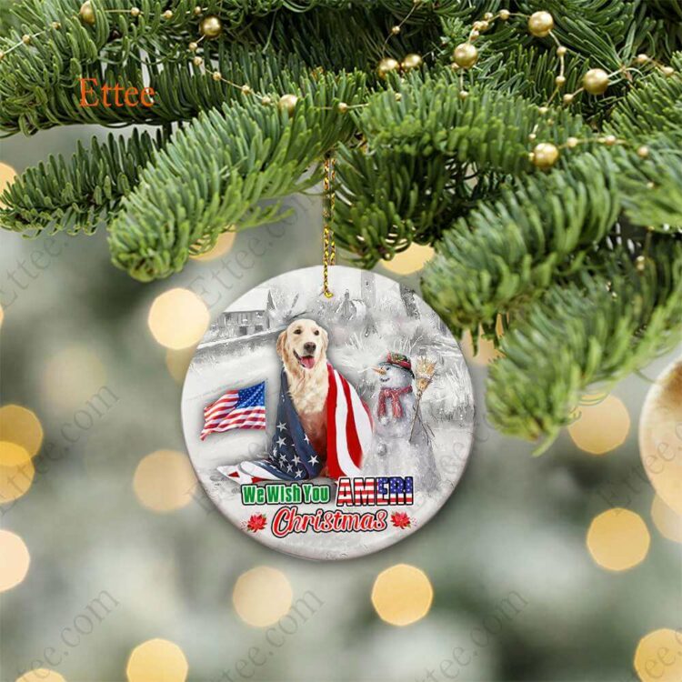 Golden Retriever Ceramic Ornament, We Wish You Ameri Christmas - Ettee - Ameri Christmas