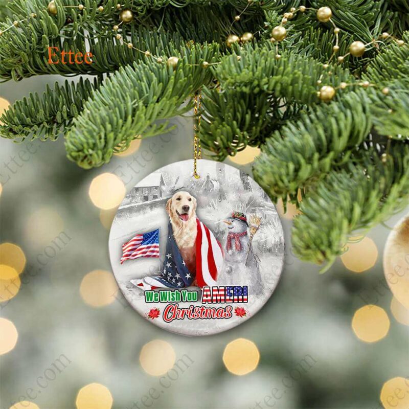 Golden Retriever Ceramic Ornament, We Wish You Ameri Christmas - Ettee - Ameri Christmas