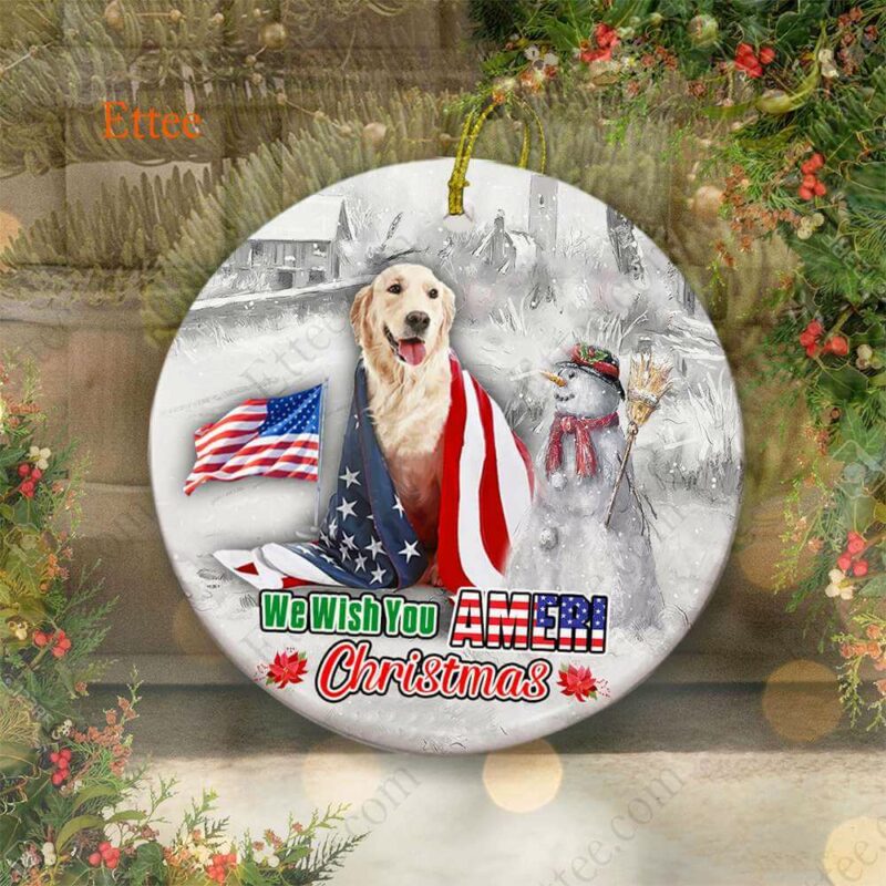 Golden Retriever Ceramic Ornament, We Wish You Ameri Christmas - Ettee - Ameri Christmas