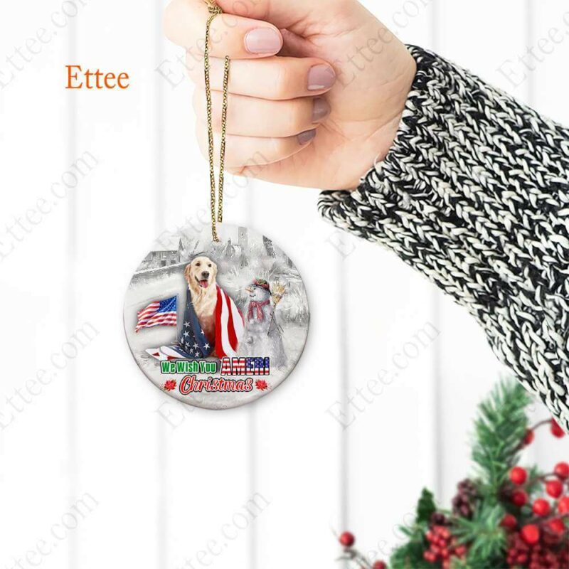 Golden Retriever Ceramic Ornament, We Wish You Ameri Christmas - Ettee - Ameri Christmas