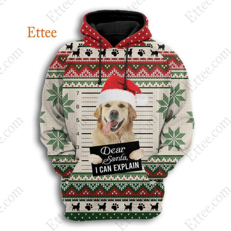 Golden Retriever Ugly Christmas 3D Unisex Hoodie, Dear Santa Dog - Ettee - 3D