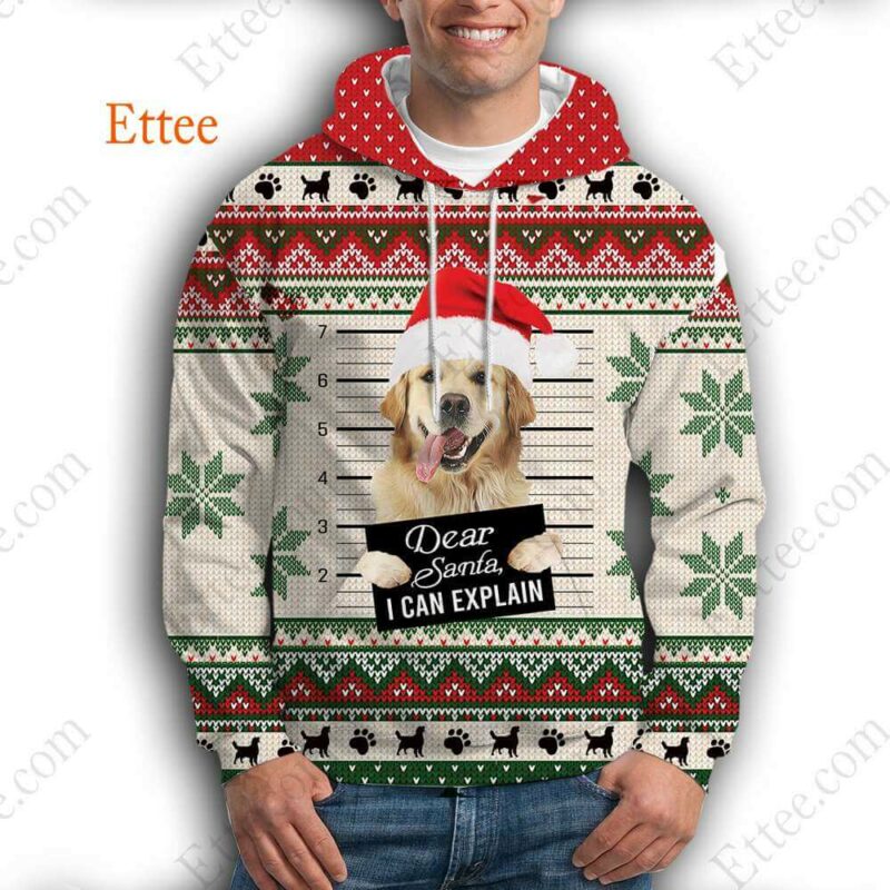 Golden Retriever Ugly Christmas 3D Unisex Hoodie, Dear Santa Dog - Ettee - 3D