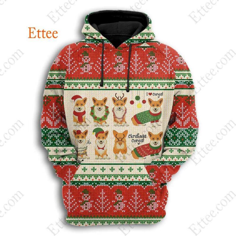 Christmas Corgis 3D Unisex Hoodie, 2022 Dog Gift For Corgi Lovers - Ettee - 2022