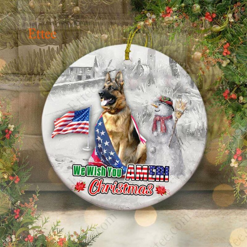 German Shepherd Ceramic Ornament, We Wish You Ameri Christmas - Ettee - Ameri Christmas