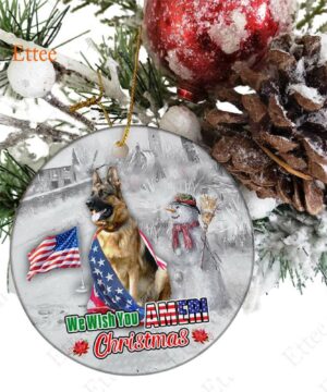 German Shepherd Ceramic Ornament, We Wish You Ameri Christmas - Ettee - Ameri Christmas