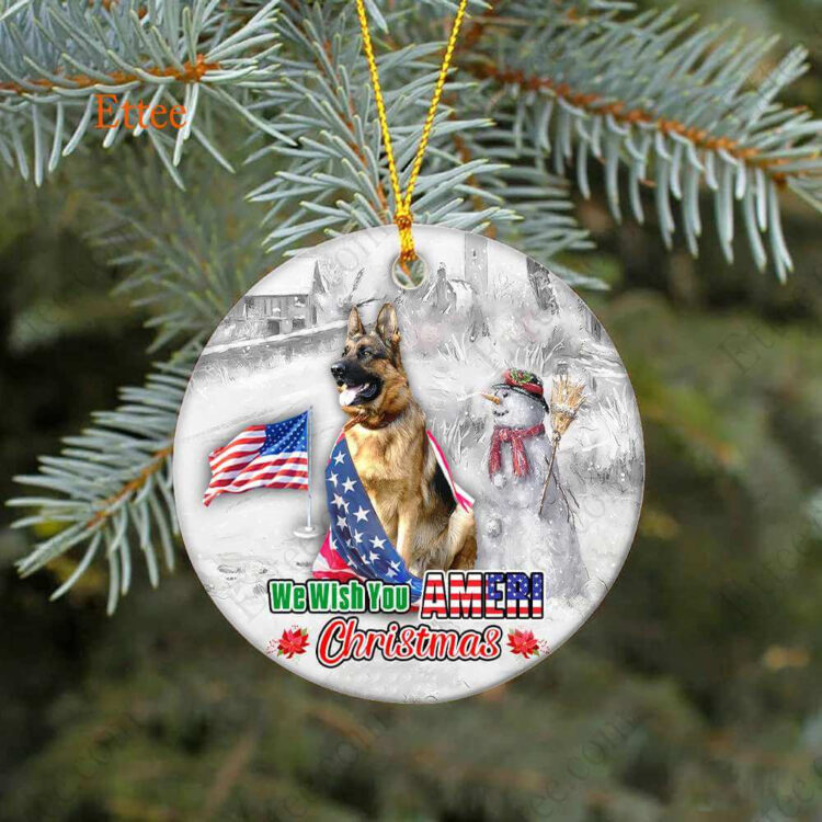 German Shepherd Ceramic Ornament, We Wish You Ameri Christmas - Ettee - Ameri Christmas