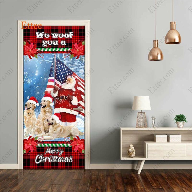 Golden Retriever & Santa Clause Door Cover, We Woof You A Merry Christmas - Ettee - active lifestyle