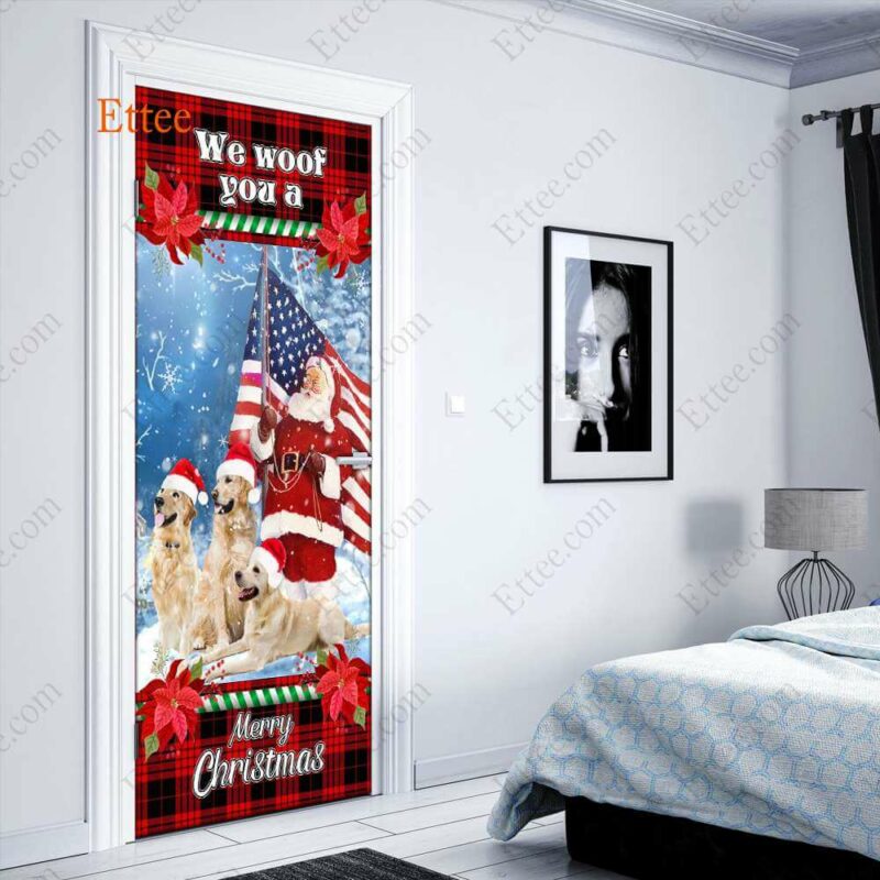 Golden Retriever & Santa Clause Door Cover, We Woof You A Merry Christmas - Ettee - active lifestyle