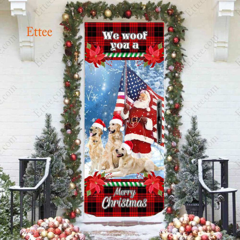 Golden Retriever & Santa Clause Door Cover, We Woof You A Merry Christmas - Ettee - active lifestyle