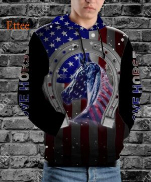 Horse American 3D Zip Unisex Hoodie, Special Gift For Horse Lovers - Ettee - 3D