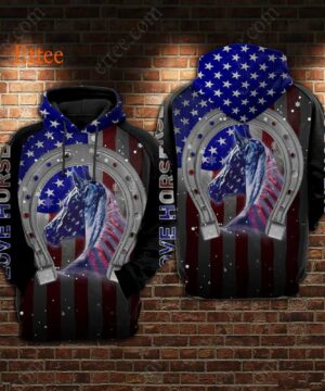 Horse American 3D Zip Unisex Hoodie, Special Gift For Horse Lovers - Ettee - 3D