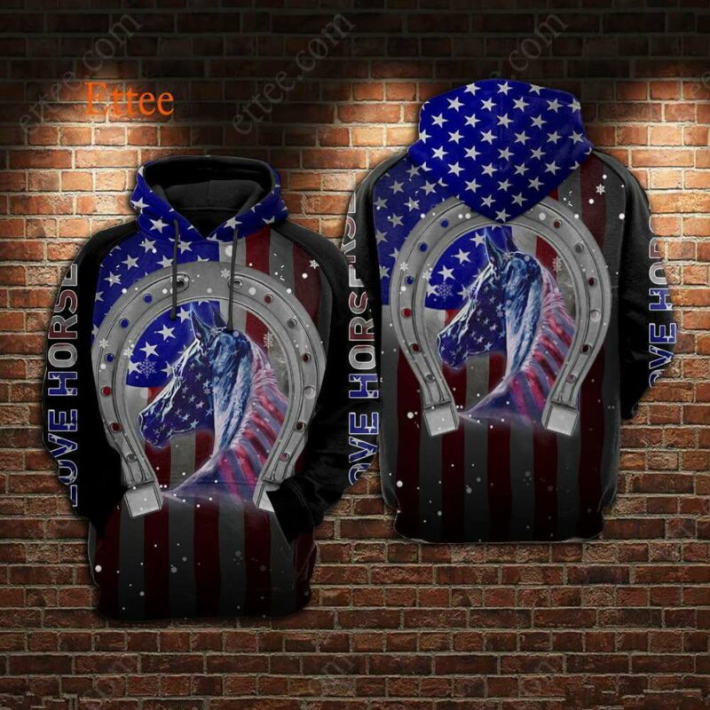 Horse American 3D Zip Unisex Hoodie, Special Gift For Horse Lovers - Ettee - 3D