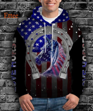 Horse American 3D Zip Unisex Hoodie, Special Gift For Horse Lovers - Ettee - 3D