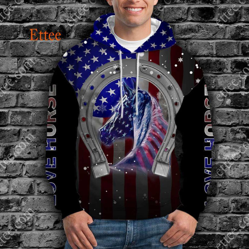 Horse American 3D Zip Unisex Hoodie, Special Gift For Horse Lovers - Ettee - 3D