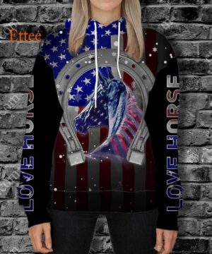 Horse American 3D Zip Unisex Hoodie, Special Gift For Horse Lovers - Ettee - 3D