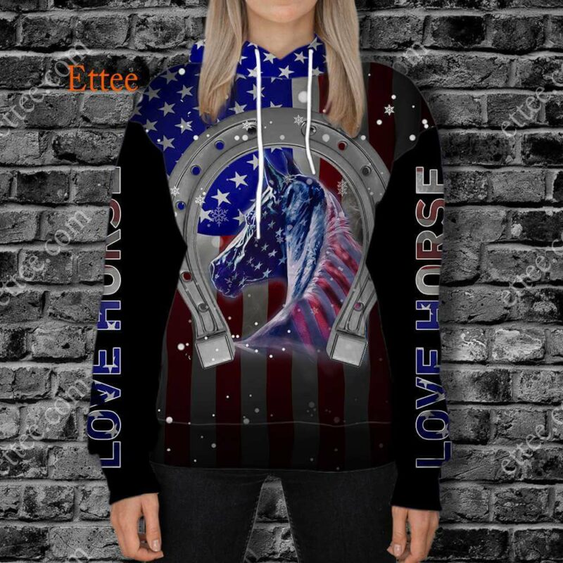 Horse American 3D Zip Unisex Hoodie, Special Gift For Horse Lovers - Ettee - 3D