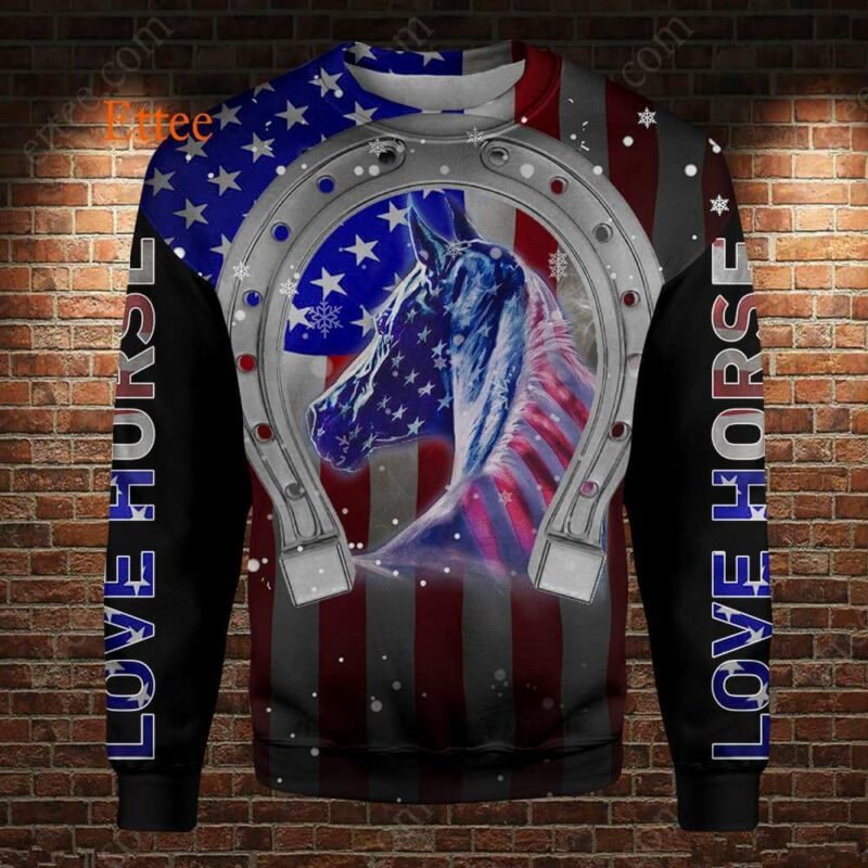 Horse American 3D Zip Unisex Hoodie, Special Gift For Horse Lovers - Ettee - 3D