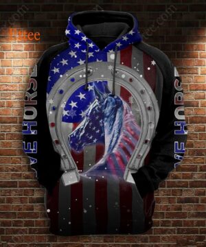 Horse American 3D Zip Unisex Hoodie, Special Gift For Horse Lovers - Ettee - 3D