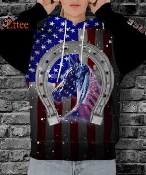 Horse American 3D Zip Unisex Hoodie, Special Gift For Horse Lovers - Ettee - 3D