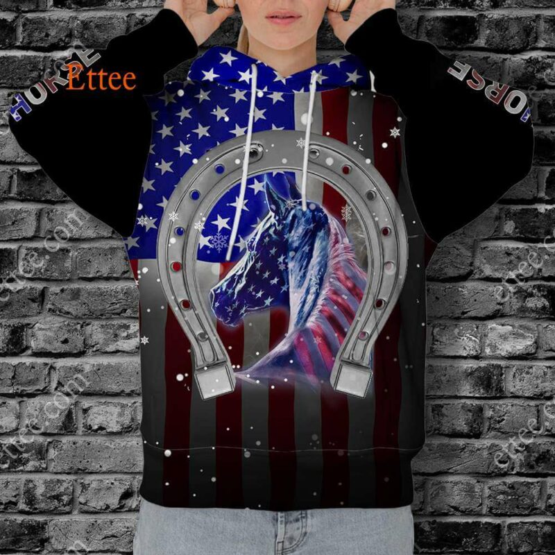 Horse American 3D Zip Unisex Hoodie, Special Gift For Horse Lovers - Ettee - 3D