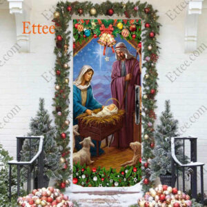 Jesus Born Christmas Door Cover, Nativity Scene For Home Decoration - Ettee - Christmas Decor