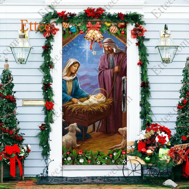 Jesus Born Christmas Door Cover, Nativity Scene For Home Decoration - Ettee - Christmas Decor