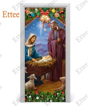 Jesus Born Christmas Door Cover, Nativity Scene For Home Decoration - Ettee - Christmas Decor