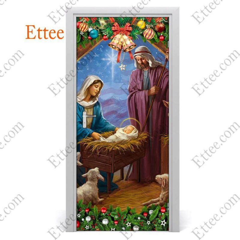 Jesus Born Christmas Door Cover, Nativity Scene For Home Decoration - Ettee - Christmas Decor