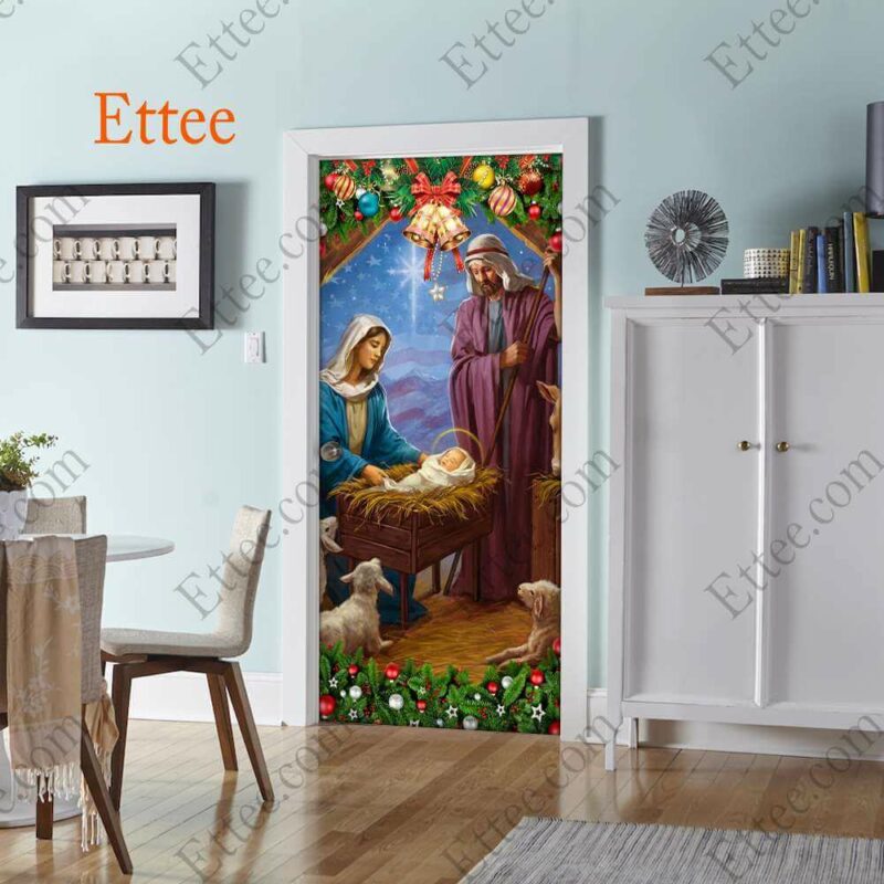 Jesus Born Christmas Door Cover, Nativity Scene For Home Decoration - Ettee - Christmas Decor