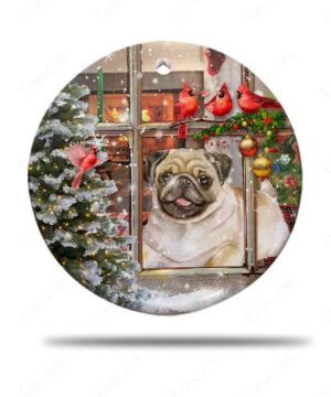 Pug Dog Sitting In Window Ceramic Ornament, Christmas 2022 Gift - Ettee - Ceramic ornament