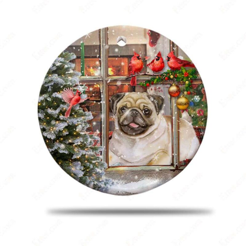 Pug Dog Sitting In Window Ceramic Ornament, Christmas 2022 Gift - Ettee - Ceramic ornament