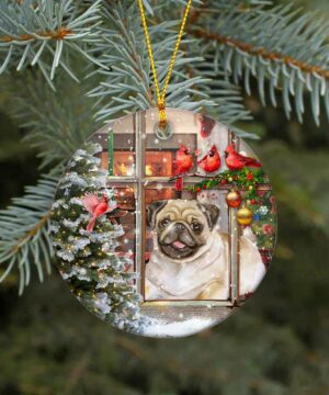 Pug Dog Sitting In Window Ceramic Ornament, Christmas 2022 Gift - Ettee - Ceramic ornament