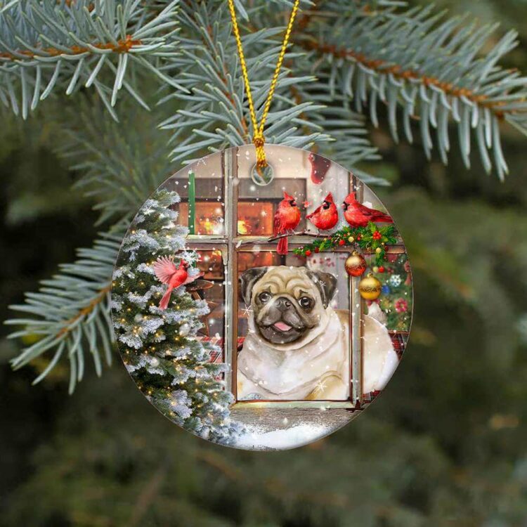 Pug Dog Sitting In Window Ceramic Ornament, Christmas 2022 Gift - Ettee - Ceramic ornament