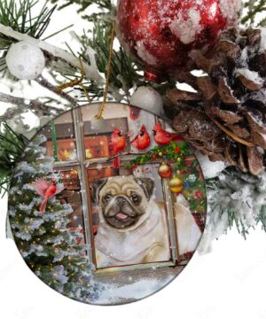 Pug Dog Sitting In Window Ceramic Ornament, Christmas 2022 Gift - Ettee - Ceramic ornament