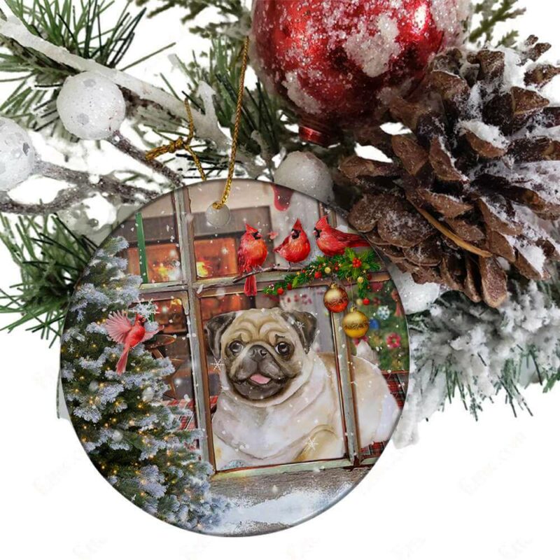 Pug Dog Sitting In Window Ceramic Ornament, Christmas 2022 Gift - Ettee - Ceramic ornament