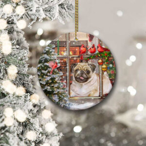 Pug Dog Sitting In Window Ceramic Ornament, Christmas 2022 Gift - Ettee - Ceramic ornament