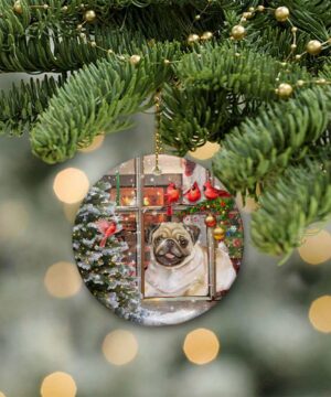 Pug Dog Sitting In Window Ceramic Ornament, Christmas 2022 Gift - Ettee - Ceramic ornament